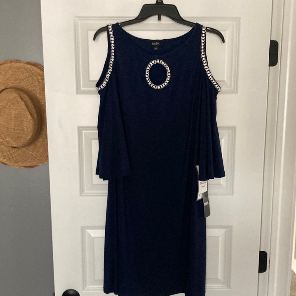 Blue cold shoulder cocktail dress. Size Medium.